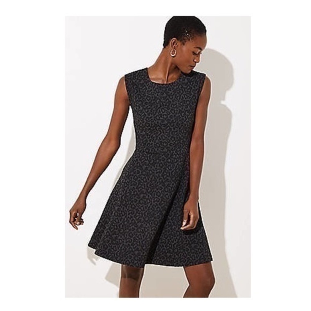 NWT Loft gray black leopard textured flare dress